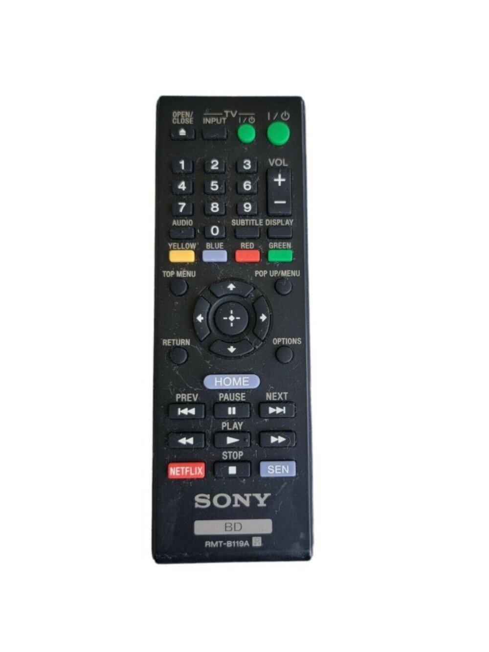Genuine Sony BD Blu Ray DVD Player Remote Control RMT-B119A Tested and Works